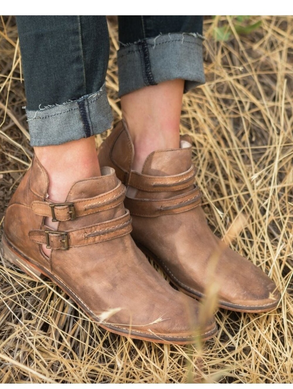 Free People Braeburn Distressed Leather Ankle Boots Tan Size 38